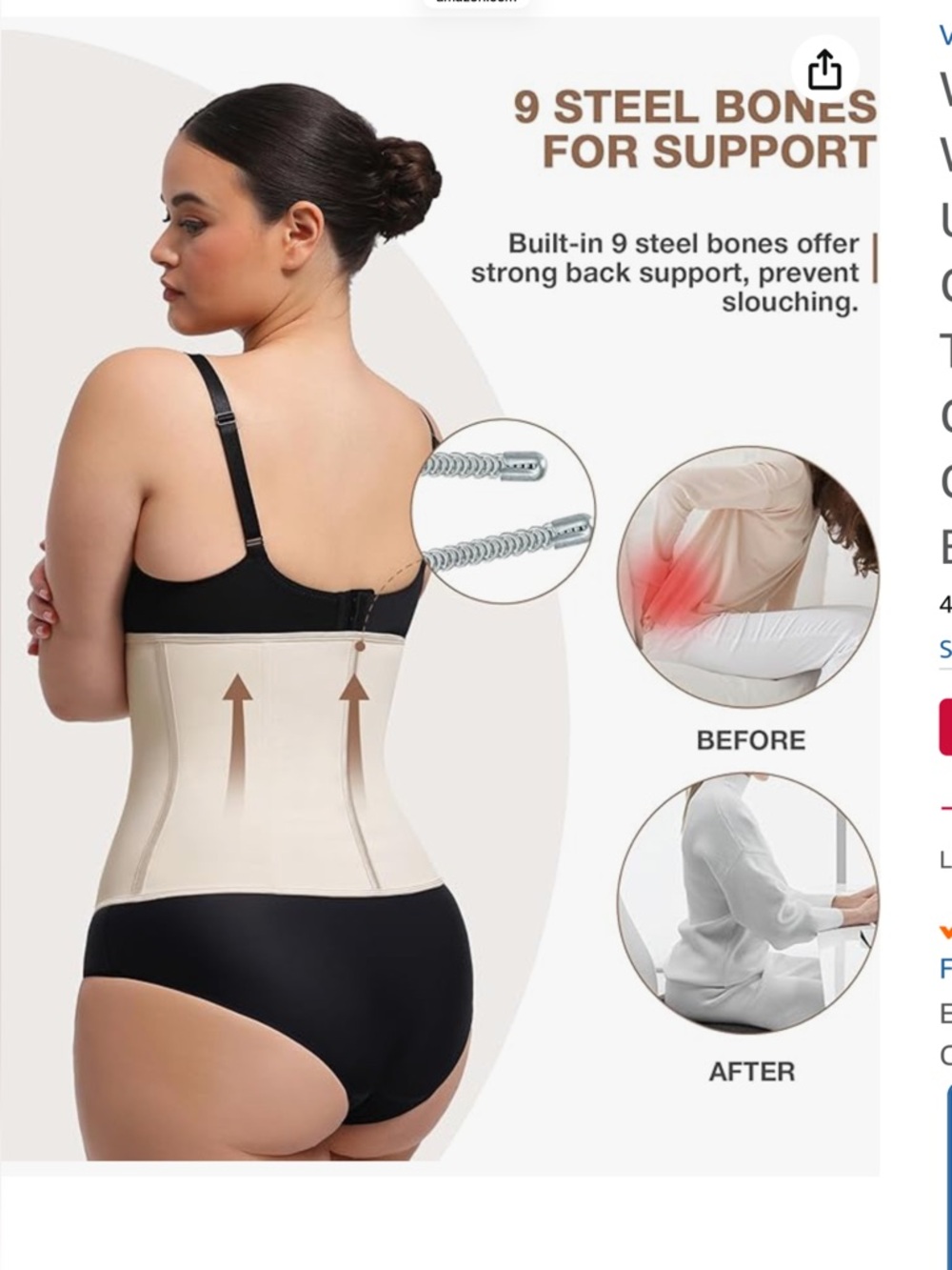 Lover-Beauty nude color waist trainer with boning Size Large New with tag - Picture 2 of 15